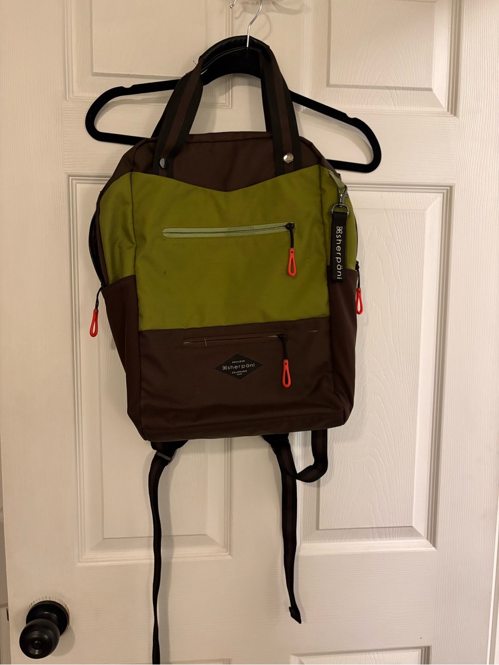 Sherpani Olive Green & Brown Women’s Backpack Tote with Orange Pulls